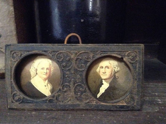 Blackened Beeswax Frame w/George and Martha Washington